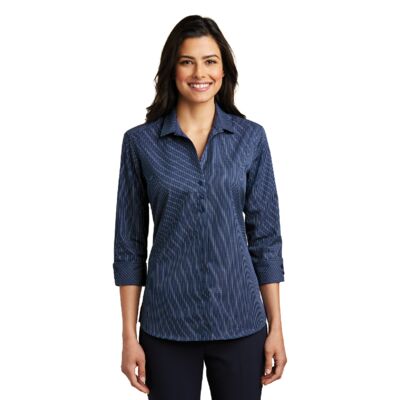 Ladies 3/4 Sleeve Micro Tattersall Easy Care Shirt Thumbnail
